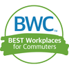 A circular badge-style logo with the large blue letters “BWC” at the top and a green banner across the middle that reads “Best Workplaces for Commuters.”